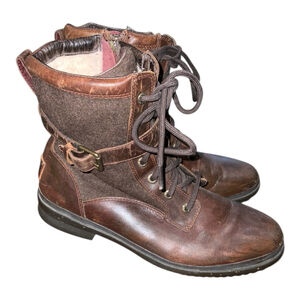 UGG Womens Brown Leather Wool Shearling Lined Ankle Boots Size 10